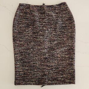 Lafayette 148 New York Wool Blend Sz 4 Tweed Midi Skirt Ribbon Weave Full Zipper